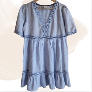 Knox Rose Blue Floral Embroidered Dress Medium Boho Peasant EUC Cotton